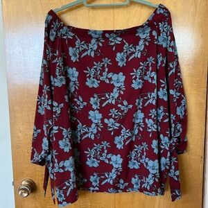 Red blue floral blouse